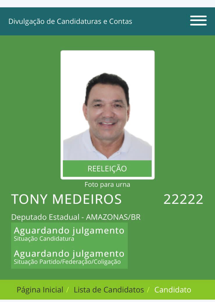 Deputado estadual Tony Medeiros tem candidatura à reeleição registrada no Tribunal Superior Eleitoral